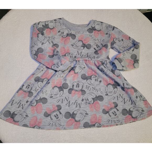 Disney Junior Minnie Mouse Toddler Gray Pink Long Sleeve Sweatshirt Dress Siz 2T - Picture 4 of 7